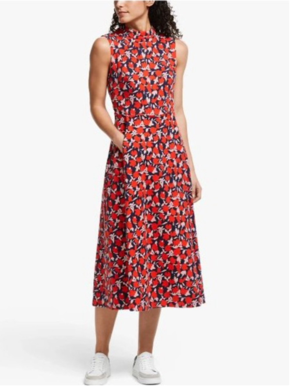 Boden Miriam Ponte Midi Dress Size 12 Red Navy Floral Sleeveless Pockets Preppy - Picture 3 of 12